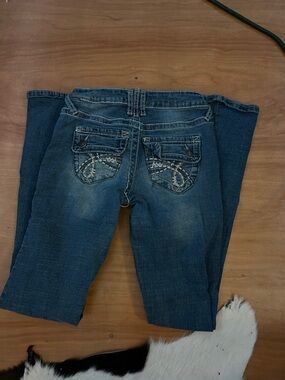 Almost Famous Dark Blue Boot Cut Jeans with Embroidered Pockets